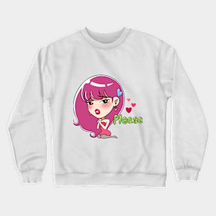 PURPLE HAIR GIRL EMOTION CARTOON Crewneck Sweatshirt